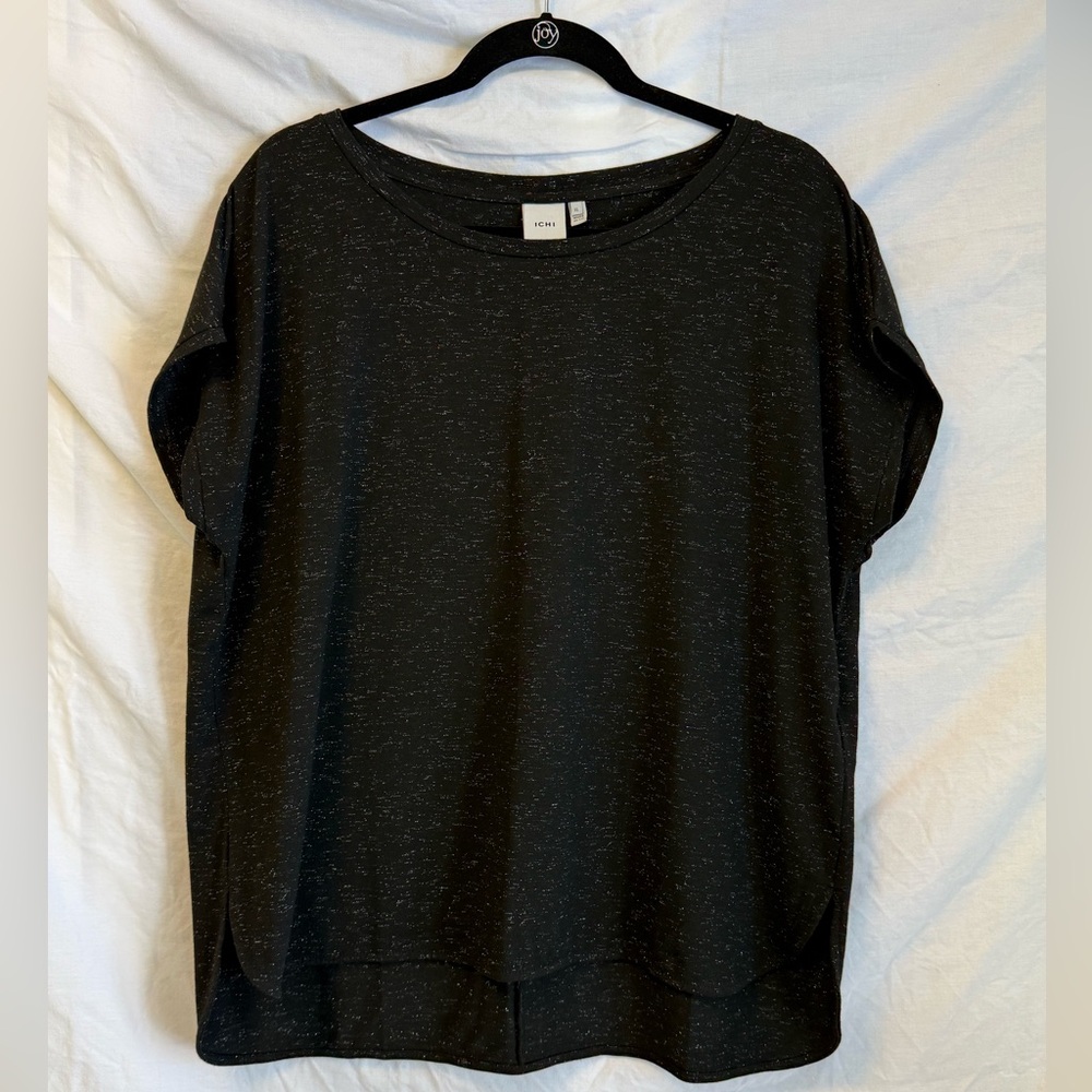 ICHI Rebel black sparkle t-shirt in a soft viscose blend jersey fabric